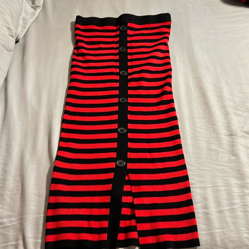 Zara red and black striped sweater material skirt. Brand new with tags. Sz small